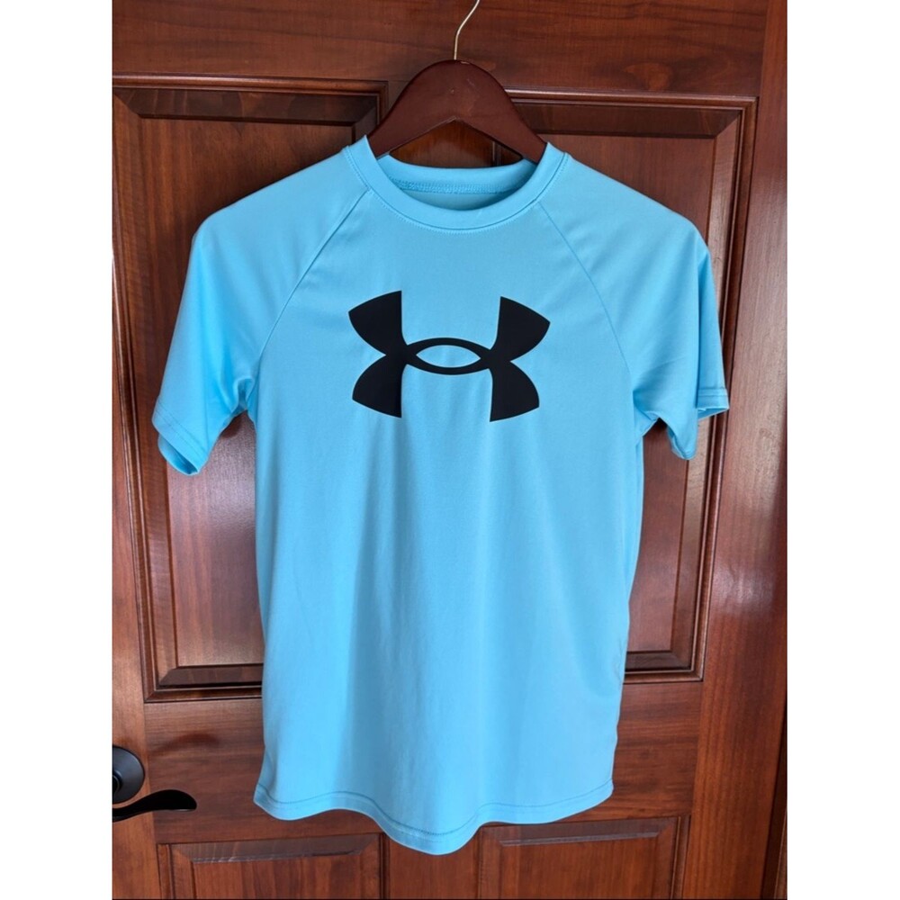 Under Armour Aqua Athletic Tee with Black Logo-Boys Large
